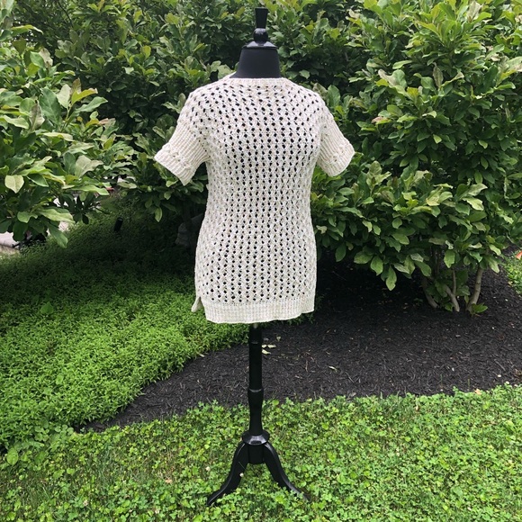 Handmade Crochet Short Sleeve Jux Tunic White XL with Belt - Picture 4 of 10